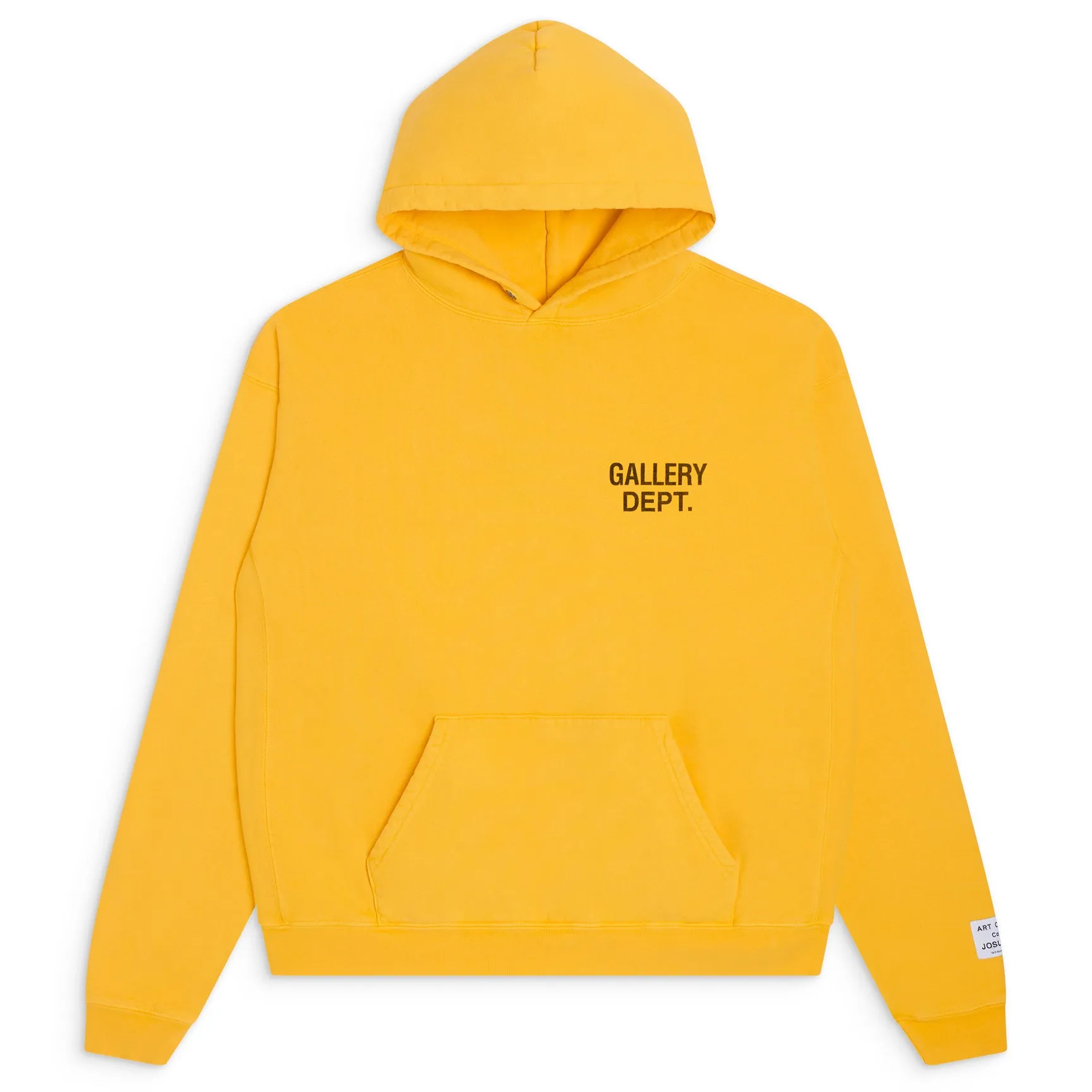 GALLERY DEPT. 90'S GD LOGO HOODIE 90's retro destruction yellow English hoodie Yellow S-XL Needs custom weaving and dyeing 500g high weight sweatshirt fabric Light fleece treatment on the inside Overall quite wide and comfortable Loose version Trendy and fashionable Same as the original version Water slurry non-touch printing process Original consistent hang tag with G LOGO hanging beads